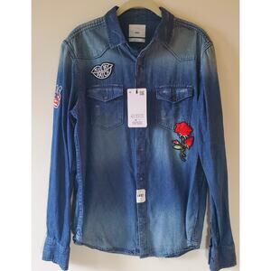 Zip Code 1992 Men’s Sz M Rose Peace Patches Denim Long Sleeved Hipster Festival